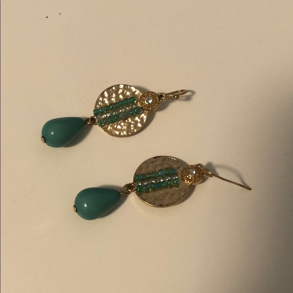 Teal and Gold Earrings - Picture 2 of 3